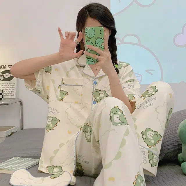 顶瓜瓜 夏季女透气舒适休闲外穿短袖家居服睡衣套装 女款