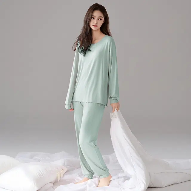 顶瓜瓜 简约舒适亲肤透气女款带胸垫可外穿家居服睡衣套装 男女同款