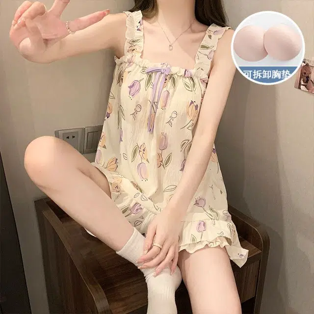 顶瓜瓜 休闲吊带花色轻盈舒适家居服睡衣礼盒 女款