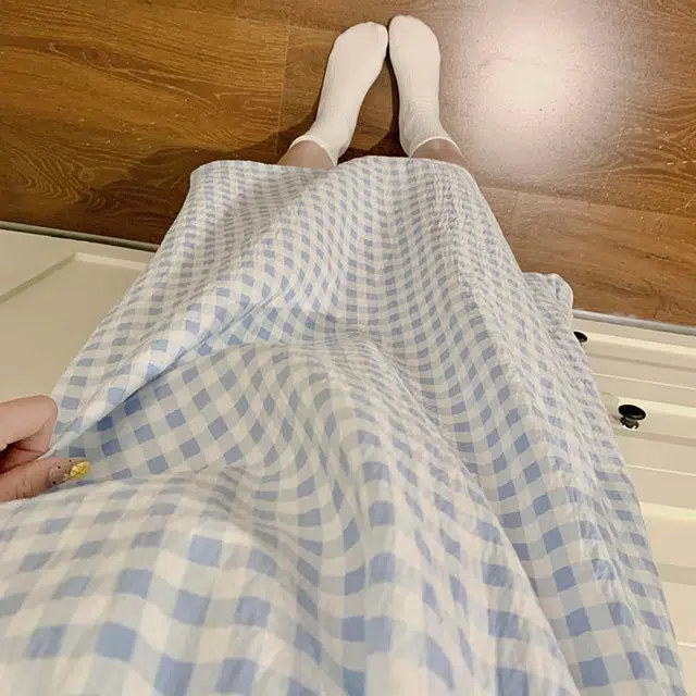 顶瓜瓜 云朵棉带胸垫性感吊带长裙可爱甜美简约格子家居服夏季睡裙 女款