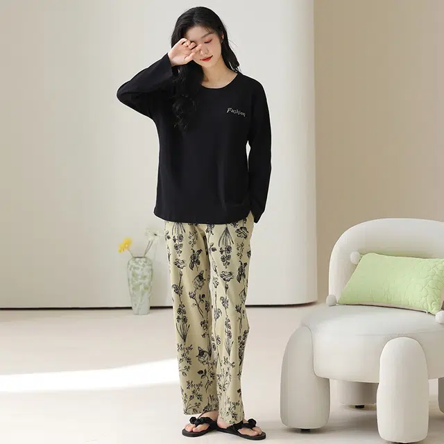 顶瓜瓜 简约舒适纯棉面料带胸垫可外穿家居服睡衣套装 女款