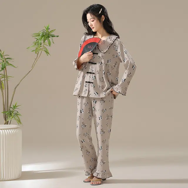 顶瓜瓜 舒适休闲简约风长袖家居服睡衣套装 女款