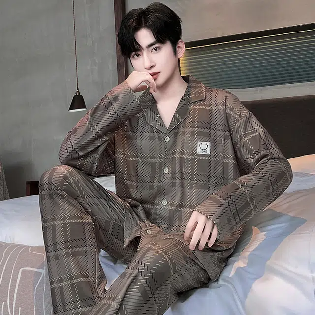 顶瓜瓜 夏季男透气简约舒适翻领设计休闲风格家居服睡衣套装 男款