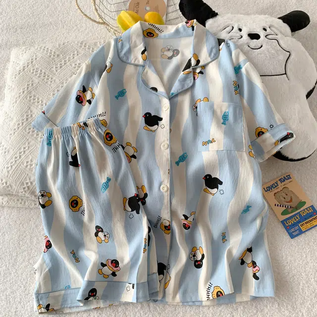 顶瓜瓜 简约舒适卡通图案休闲风格短袖短裤家居服睡衣礼盒 女款