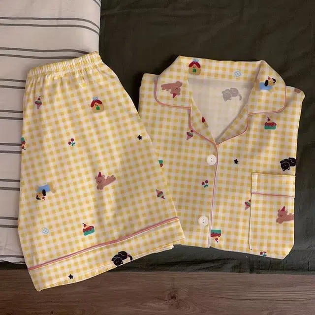 顶瓜瓜 简约格子图案翻领设计家居服睡衣礼盒 女款