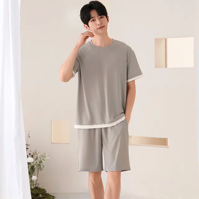 顶瓜瓜 舒适透气休闲短袖家居服三分裤夏季睡衣套装 男女同款