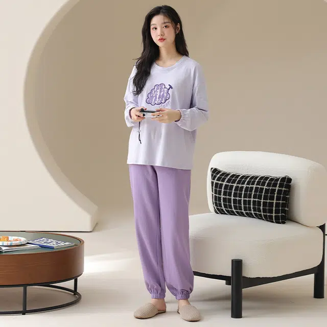 顶瓜瓜 带胸垫简约舒适纯棉面料可外穿家居服睡衣套装 女款