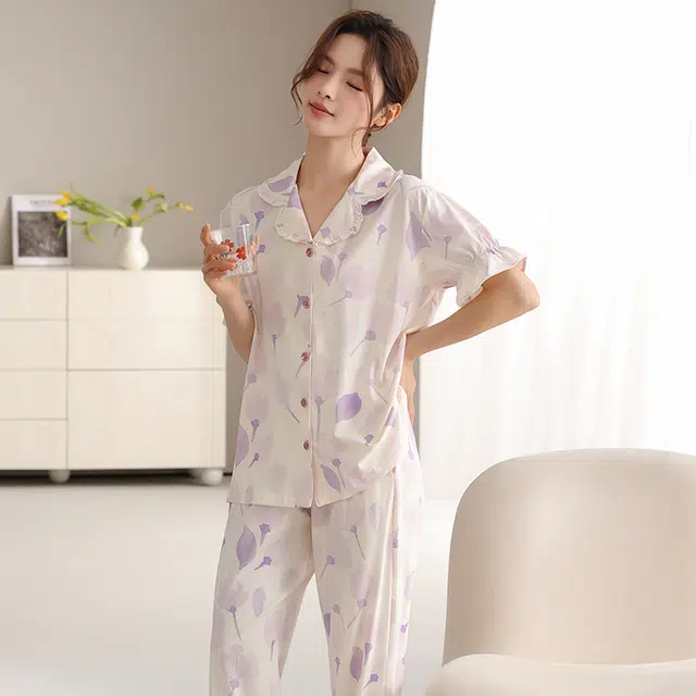 顶瓜瓜 国风灯笼短袖长裤花瓣休闲舒适家居服睡衣套装 女款