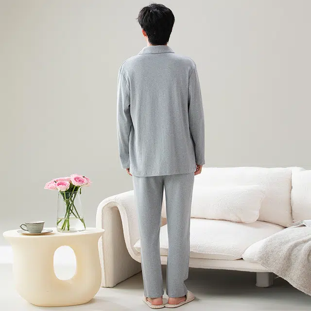顶瓜瓜 长袖长裤简约风格翻领开衫舒适轻松睡衣套装 男款