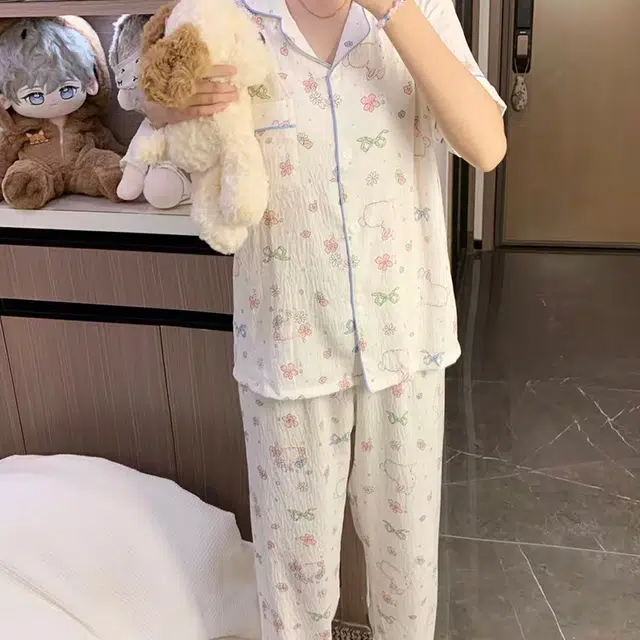 顶瓜瓜 时尚舒适简约休闲家居服夏季睡衣套装 女款