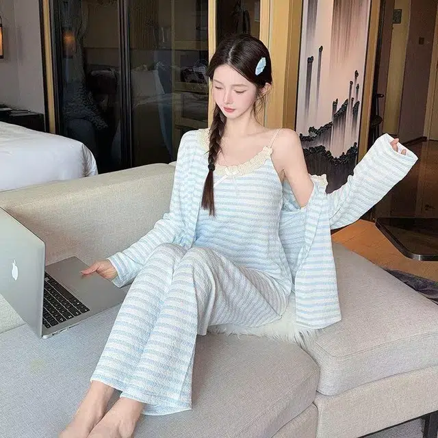 顶瓜瓜 夏季女透气舒适休闲简约甜美宽松家居服睡衣套装 女款