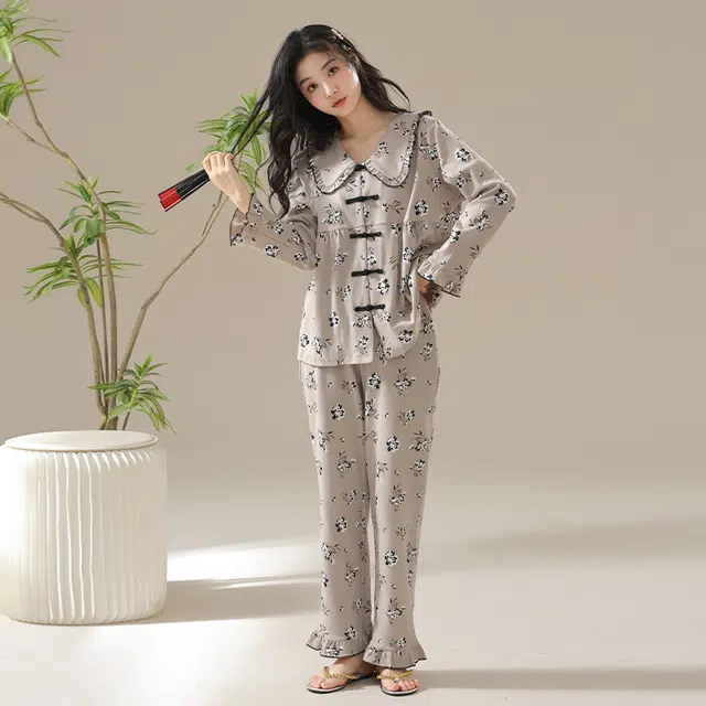 顶瓜瓜 舒适休闲简约风长袖家居服睡衣套装 女款