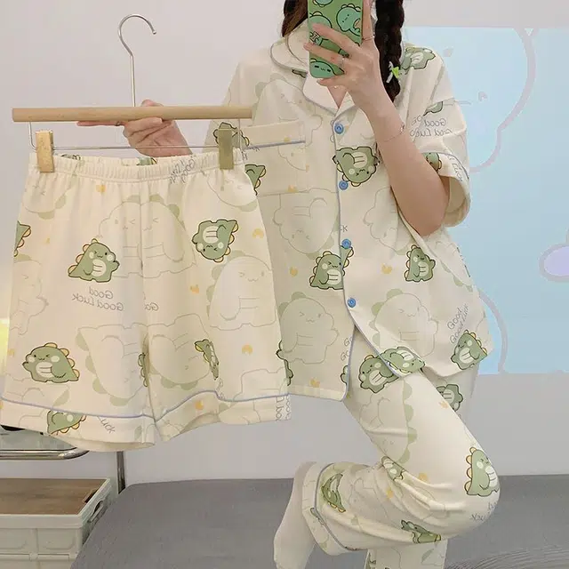 顶瓜瓜 夏季女透气舒适休闲外穿短袖家居服睡衣套装 女款