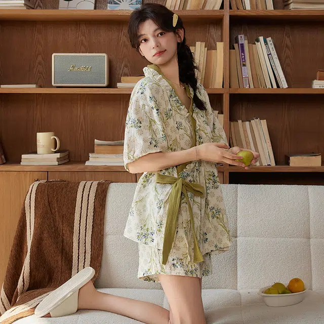 顶瓜瓜 带胸垫夏季女时尚透气舒适简约设计柔软面料家居服睡衣套装 女款