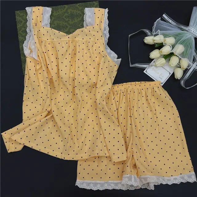 顶瓜瓜 棉质无袖背心短裤纯色波点简约家居服夏季睡衣礼盒 女款