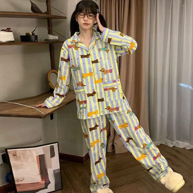 顶瓜瓜 长袖长裤开衫家居服睡衣套装 女款