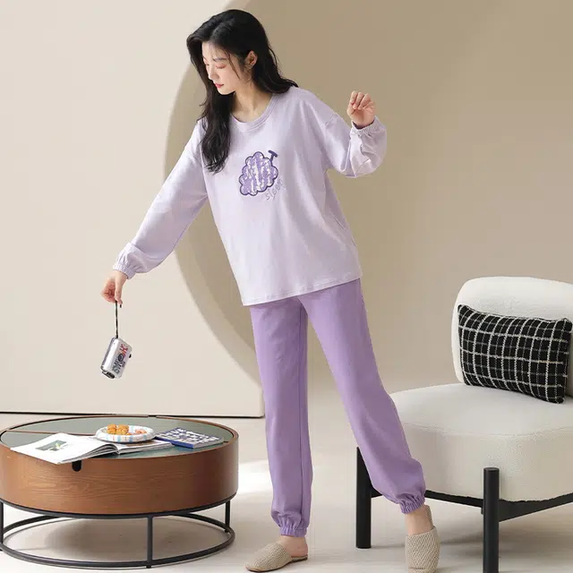 顶瓜瓜 带胸垫简约舒适纯棉面料可外穿家居服睡衣套装 女款