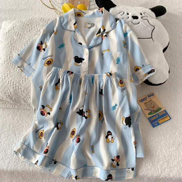 顶瓜瓜 简约舒适卡通图案休闲风格短袖短裤家居服睡衣礼盒 女款