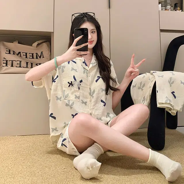 顶瓜瓜 夏季女透气简约舒适休闲短袖家居服睡衣套装 女款