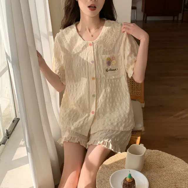 顶瓜瓜 夏季女透气舒适休闲轻便轻盈款式短袖家居服睡衣套装 女款