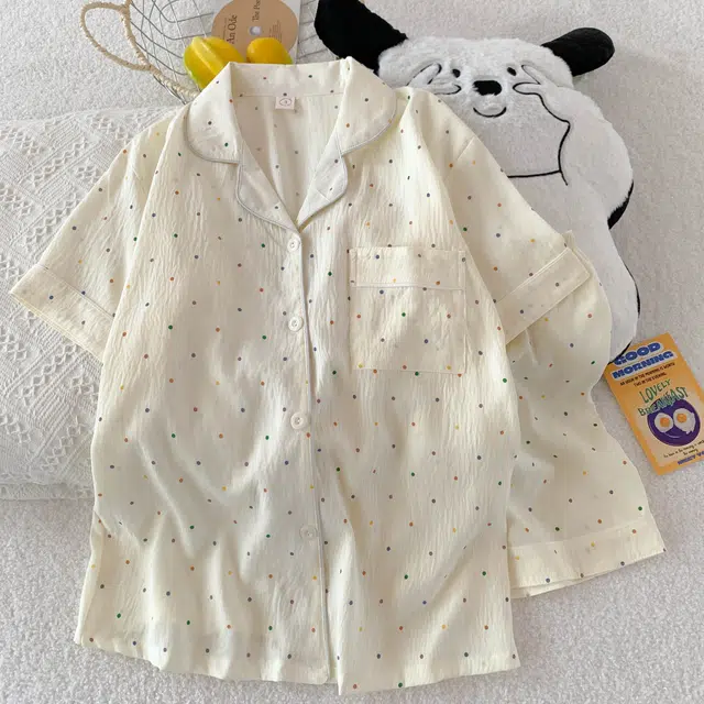 顶瓜瓜 舒适云朵棉开衫翻领甜美少女短袖短裤女士家居服睡衣套装 女款