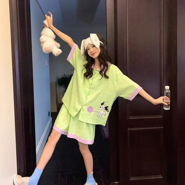 顶瓜瓜 夏季女透气舒适休闲清新轻便简约设计家居服睡衣套装 女款