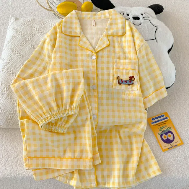 顶瓜瓜 夏季女透气舒适简约休闲短袖家居服睡衣套装 女款