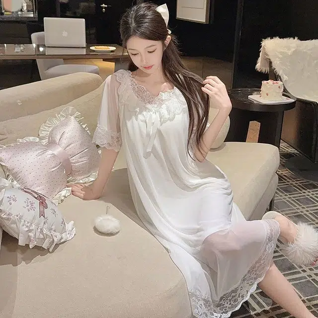 顶瓜瓜 夏季女透气简约休闲亲肤优雅甜美家居服睡裙 女款