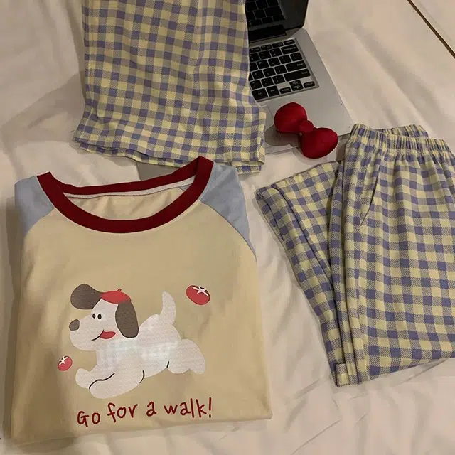 顶瓜瓜 夏季女透气舒适休闲柔软面料短袖三件套家居服睡衣套装 女款