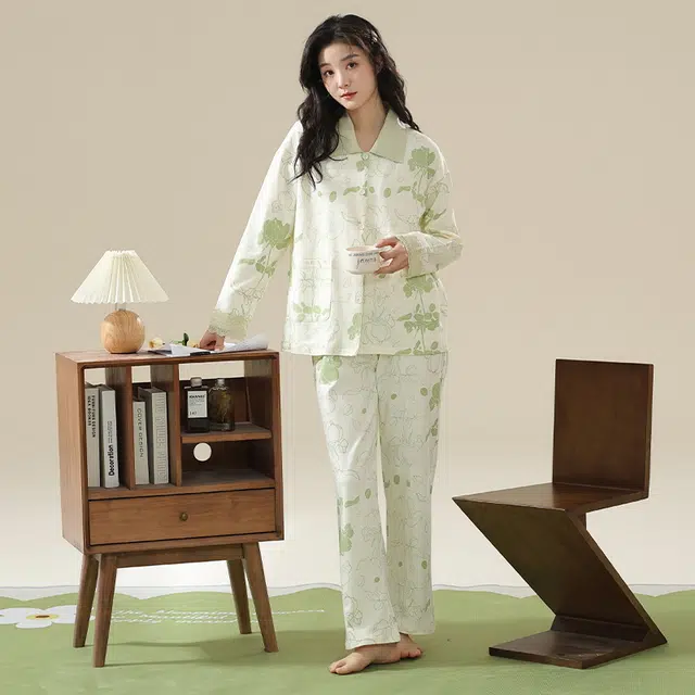 顶瓜瓜 居家休闲简约风舒适可外穿长袖长裤家居服睡衣套装 女款