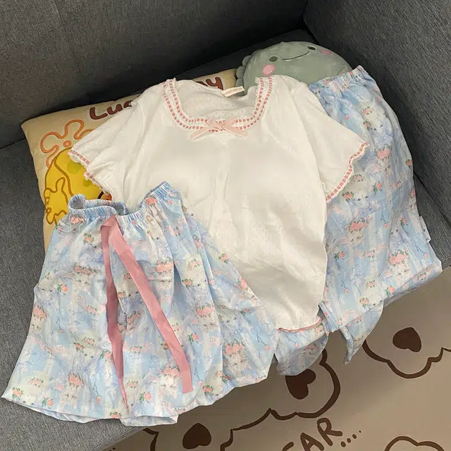 顶瓜瓜 夏季女透气舒适休闲风格短袖三件套家居服睡衣套装 女款