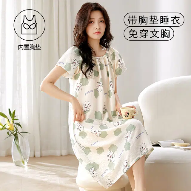 顶瓜瓜 带胸垫短袖小狗印花设计休闲睡裙 女款 图片色