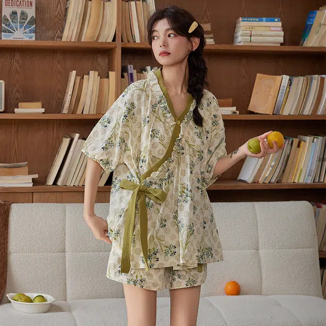 顶瓜瓜 带胸垫夏季女时尚透气舒适简约设计柔软面料家居服睡衣套装 女款