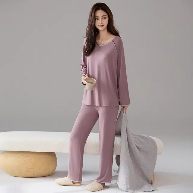 顶瓜瓜 舒适简约亲肤透气女款带胸垫可外穿家居服睡衣套装 男女同款