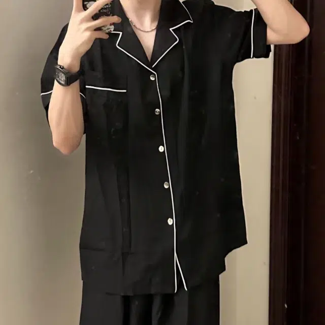 顶瓜瓜 云朵棉双短两件套简约纯色翻领开衫家居服可外穿薄款睡衣套装 男款