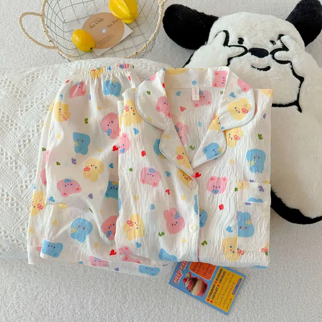 顶瓜瓜 夏季女透气舒适简约柔软可爱家居服睡衣套装 女款