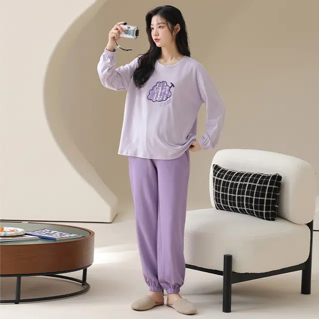 顶瓜瓜 带胸垫简约舒适纯棉面料可外穿家居服睡衣套装 女款
