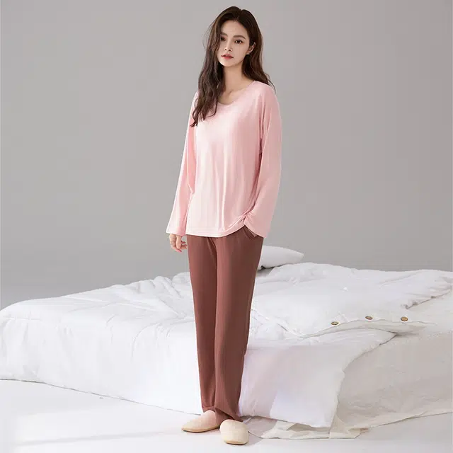 顶瓜瓜 舒适简约透气女款带胸垫可外穿家居服睡衣套装 男女同款