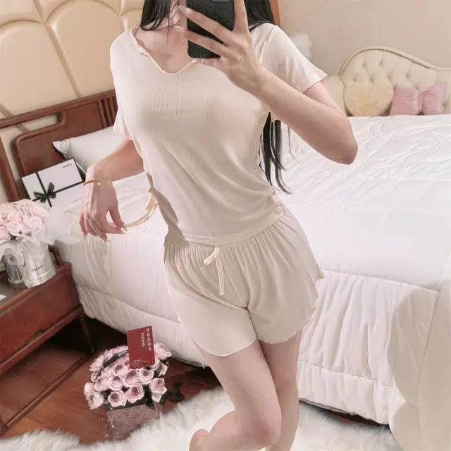 顶瓜瓜 夏季女舒适休闲短袖短裤家居服睡衣套装 女款
