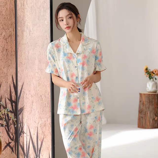 顶瓜瓜 短袖长裤甜美休闲舒适简约家居服睡衣套装 女款