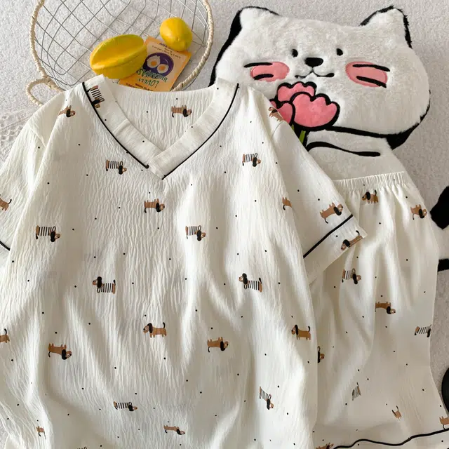 顶瓜瓜 夏季女透气舒适简约休闲亲肤清新家居服睡衣套装 女款