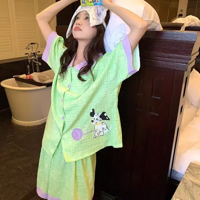 顶瓜瓜 夏季女透气舒适休闲清新轻便简约设计家居服睡衣套装 女款