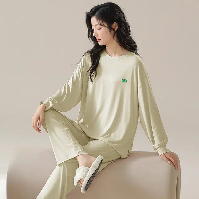 顶瓜瓜 简约舒适宽松版型透气亲肤面料可外穿家居服睡衣套装 女款