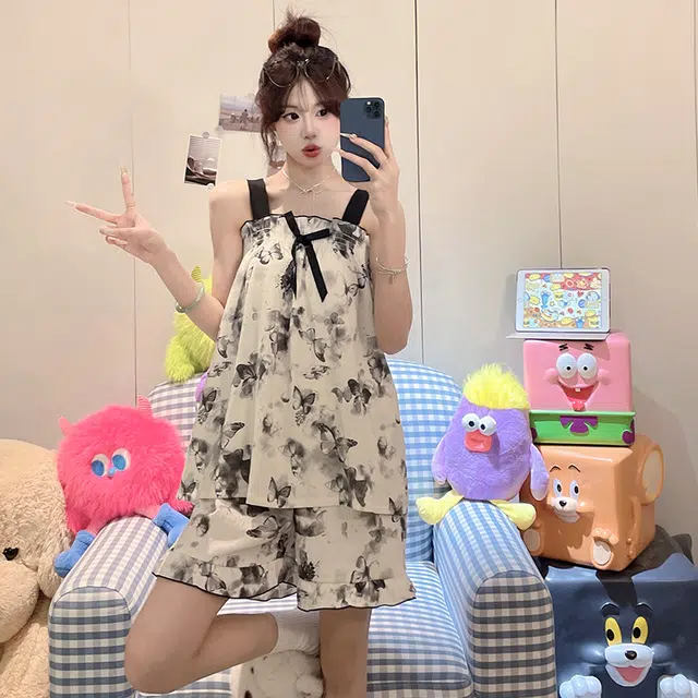 顶瓜瓜 带胸垫纯欲风休闲家居服可外穿睡衣套装 女款 图片色