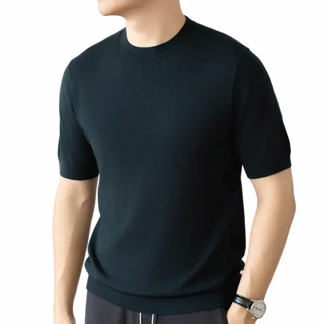 比利斯山羊 纯色圆领百搭薄款短袖毛衣 男款