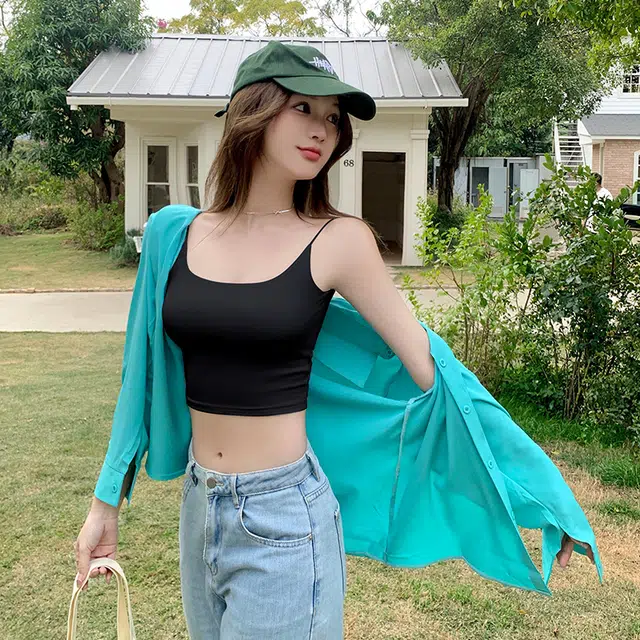 双星八特 简约舒适修身无痕美背一体式百搭不跑杯双肩带背心 女款