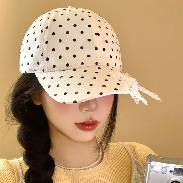 俞兆林 黑白波点蝴蝶结多巴胺户外出行防晒遮阳休闲百搭大头围显脸小 棉 鸭舌帽 男女同款情侣款
