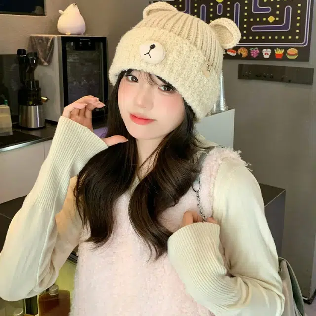 俞兆林 韩式可爱小熊耳朵毛绒针织帽秋冬保暖百搭显脸小包头帽 聚酯纤维 绒线帽 女款