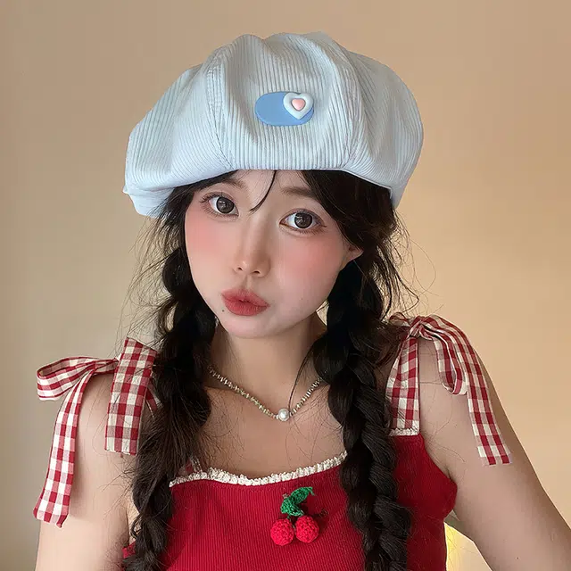 俞兆林 日系甜美爱心多巴胺元气薄款春夏出游学生时尚百搭显脸小画家帽 腈纶 贝雷帽 女款