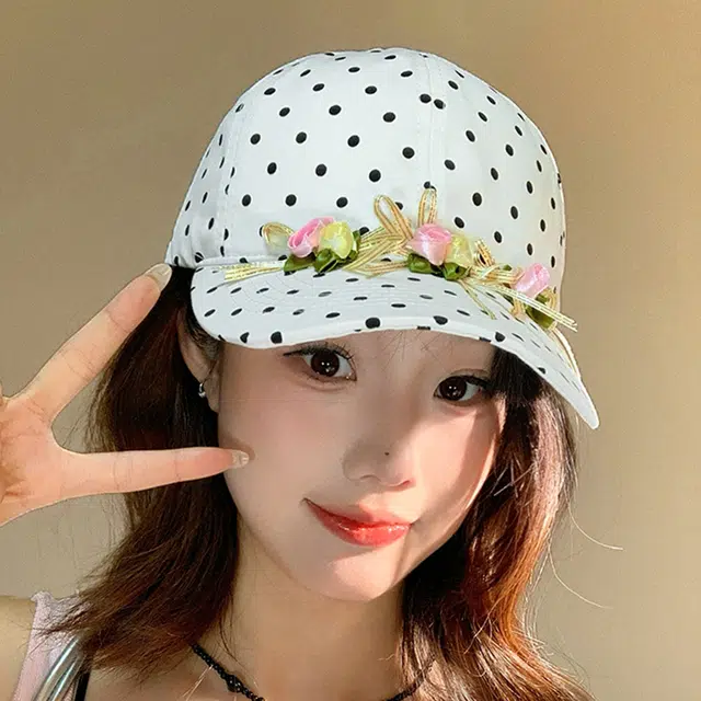 俞兆林 时尚复古波点花朵蝴蝶结甜美小清新户外出行防晒遮阳时尚百搭大头围显脸小 棉 鸭舌帽 男女同款情侣款